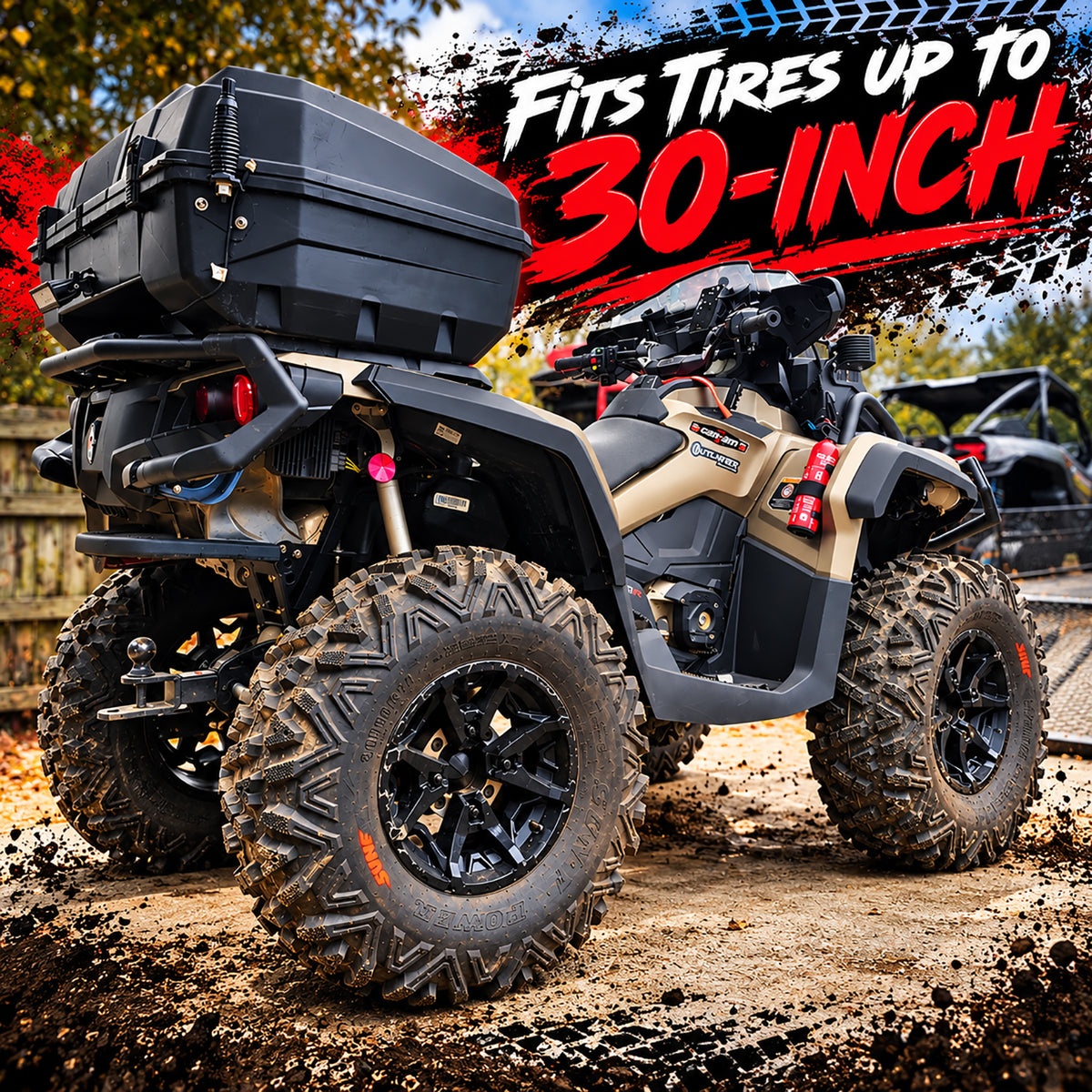 Can-Am Outlander X MR 1000R with PERFEX 2-inch lift kit and 30-inch off-road tires for increased ground clearance.