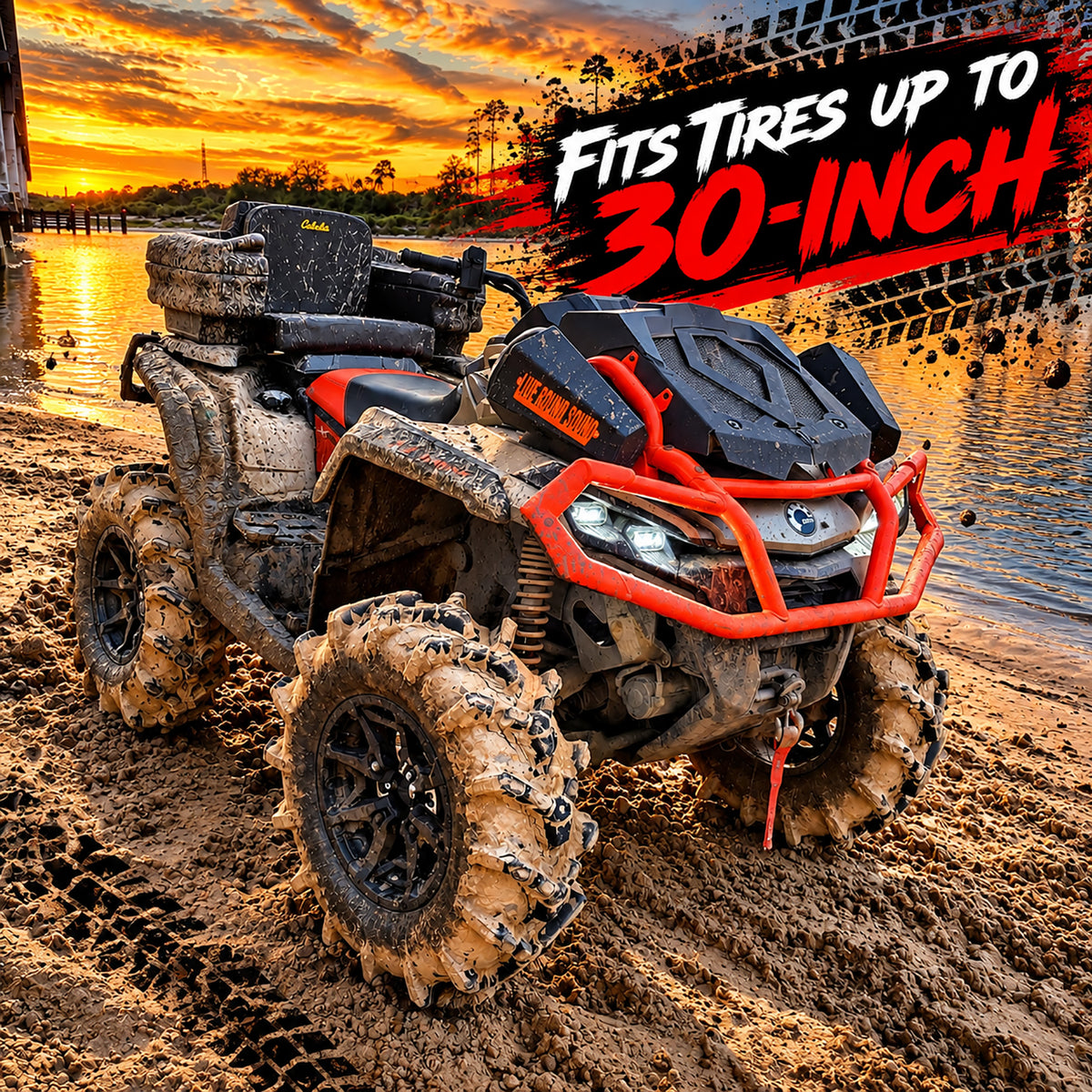 Can-Am Outlander X MR 1000R with PERFEX 2-inch lift kit and 30-inch off-road tires for increased ground clearance.
