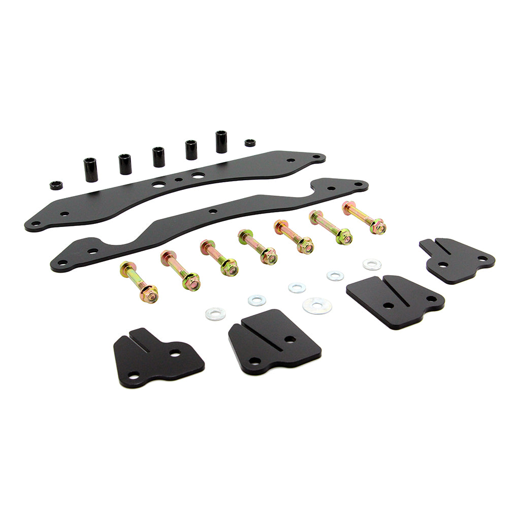 Angle view of the complete PERFEX 2-inch lift kit for 2021+ Polaris RZR Trail with mounting hardware.