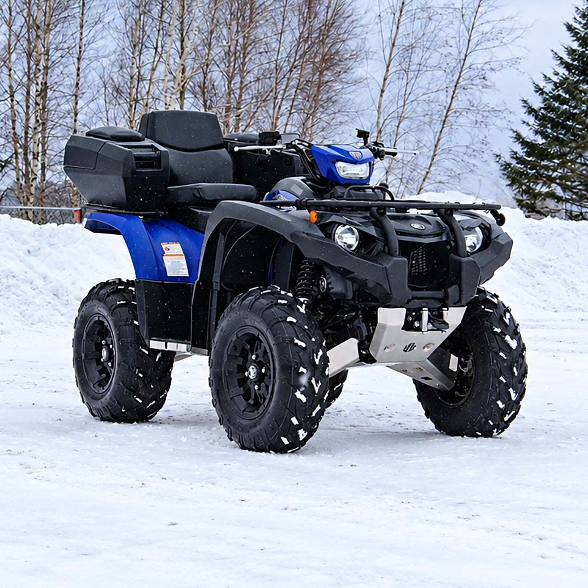 Front three-quarter view of a Yamaha Kodiak 450 ATV with the PERFEX 2-inch lift kit installed for added ground clearance and a taller stance.