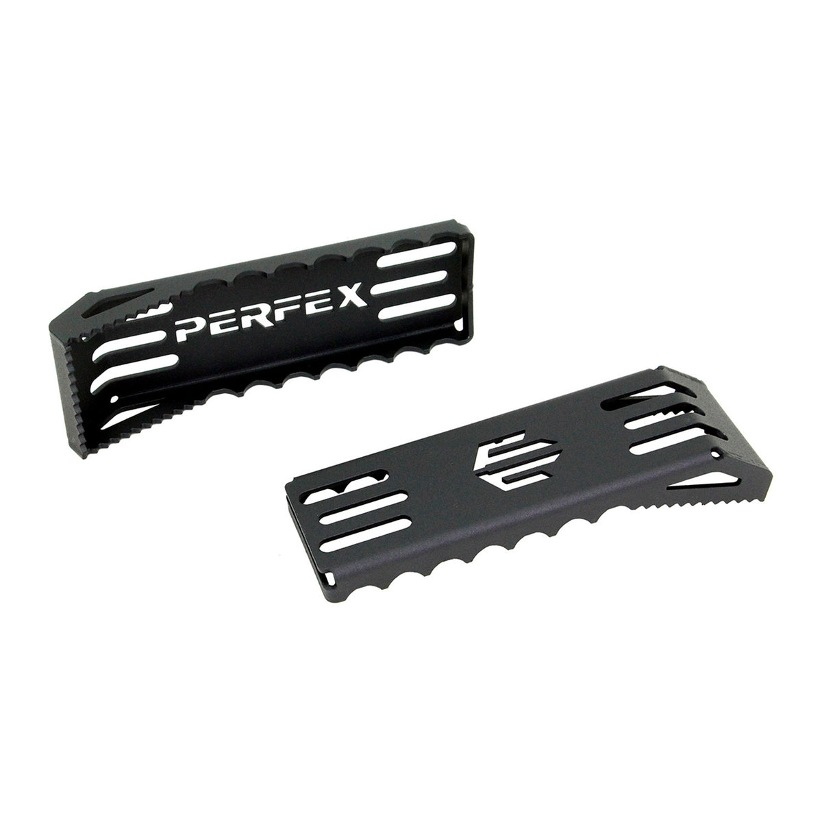 High-performance PERFEX oversized ATV foot pegs for Can-Am Outlander G2 models, offering maximum traction and durability, displayed on clean white background.
