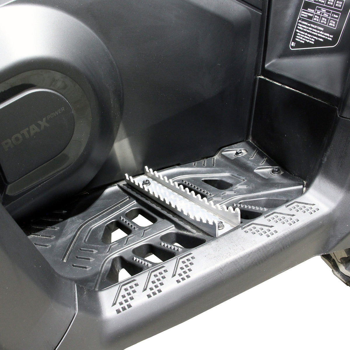 1.5-inch wide PERFEX left aluminum foot peg mounted on a Can-Am Outlander G3 850 XT ATV, designed for durability and off-road performance.