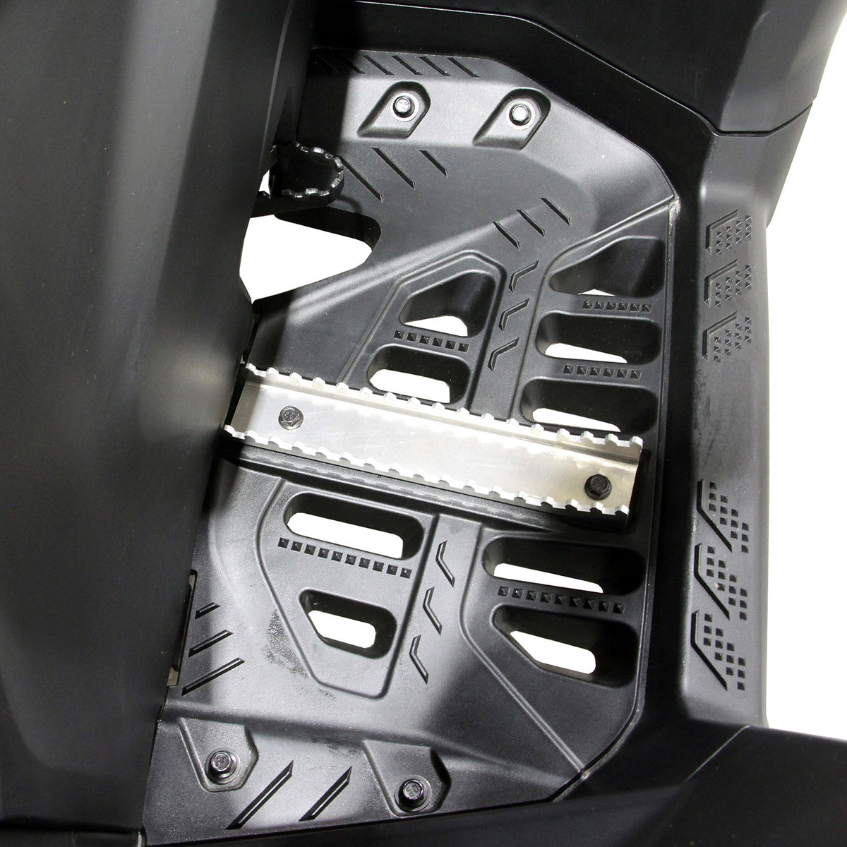 Detailed view of PERFEX left aluminum foot peg on a Can-Am Outlander G3 850 XT-P ATV, engineered for maximum traction and style.