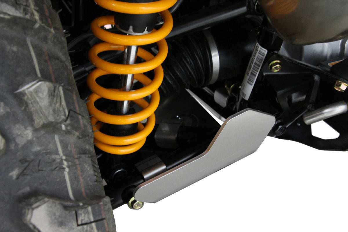 2025+ Can-Am Outlander 1000R XT with PERFEX™ 3/16" Aluminum Rear Left A-Arm & CV Boot Guard. Maximum ATV suspension protection for off-road trails. Easy installation using our mounting clamps.