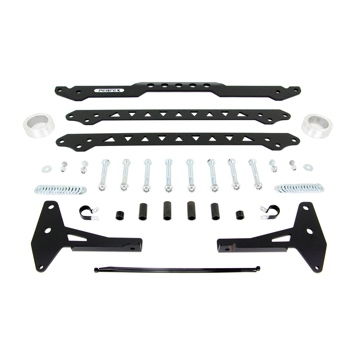 PERFEX Industries 2.5-inch lift kit for CFMoto UForce U10 PRO, complete bracket set with powder-coated steel parts and hardware on white background