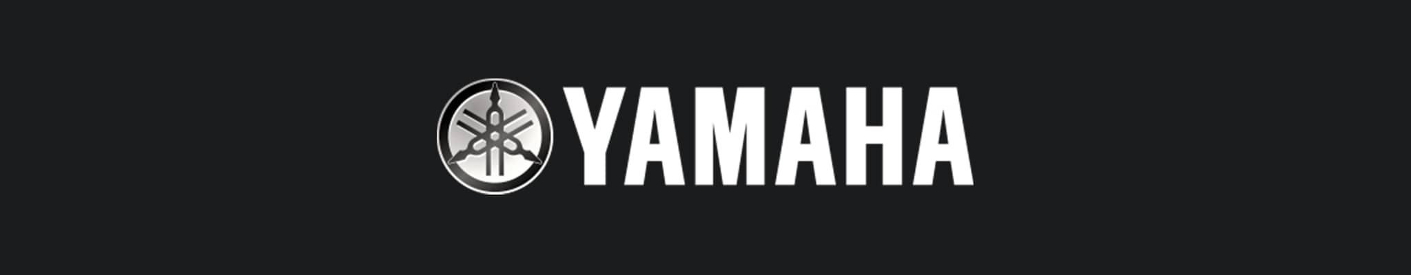The Yamaha logo in white on a black background, featured alongside the text on the Perfex website.