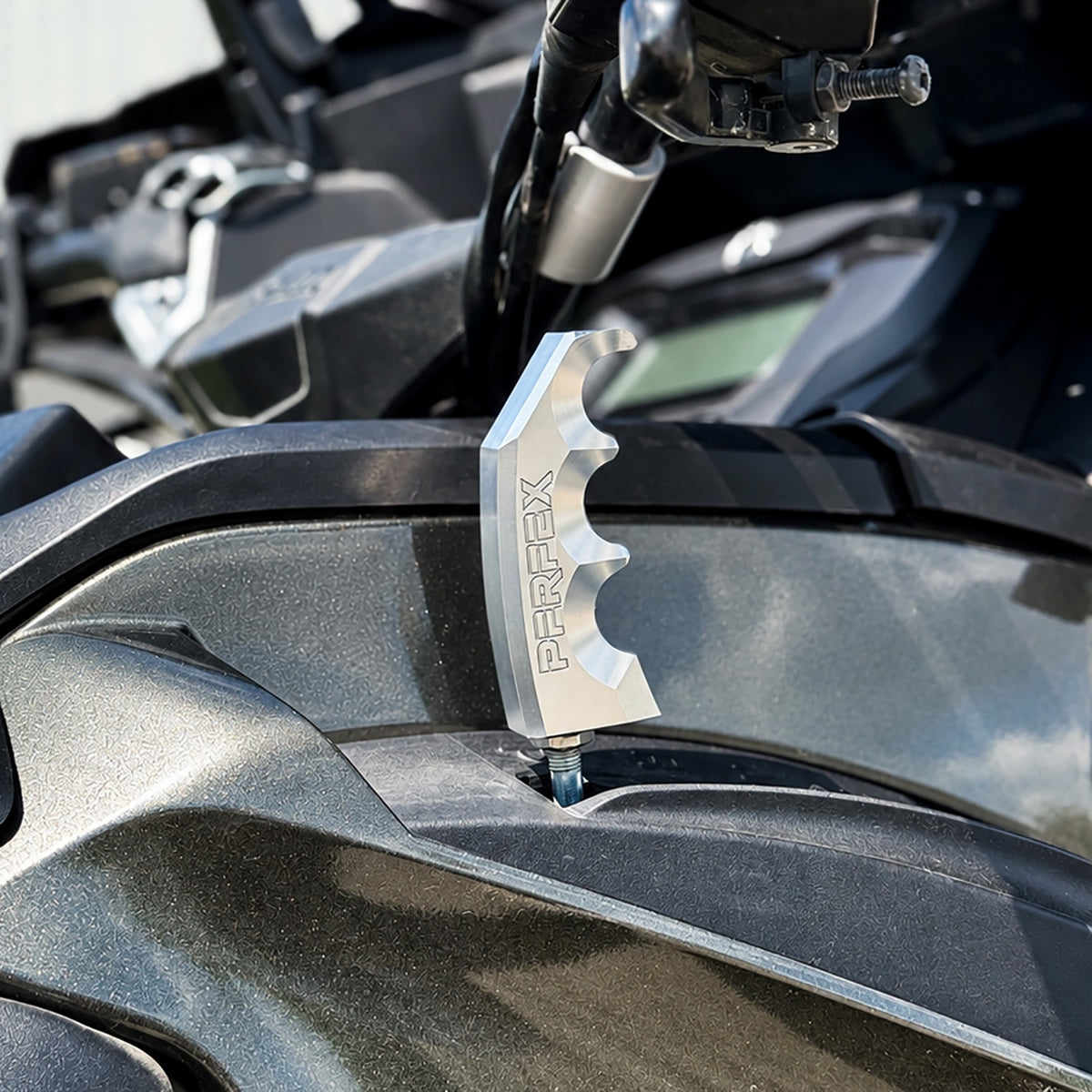 Close-up of PERFEX aluminum shift knob installed on Can-Am Outlander Max G2 XT 1000R.