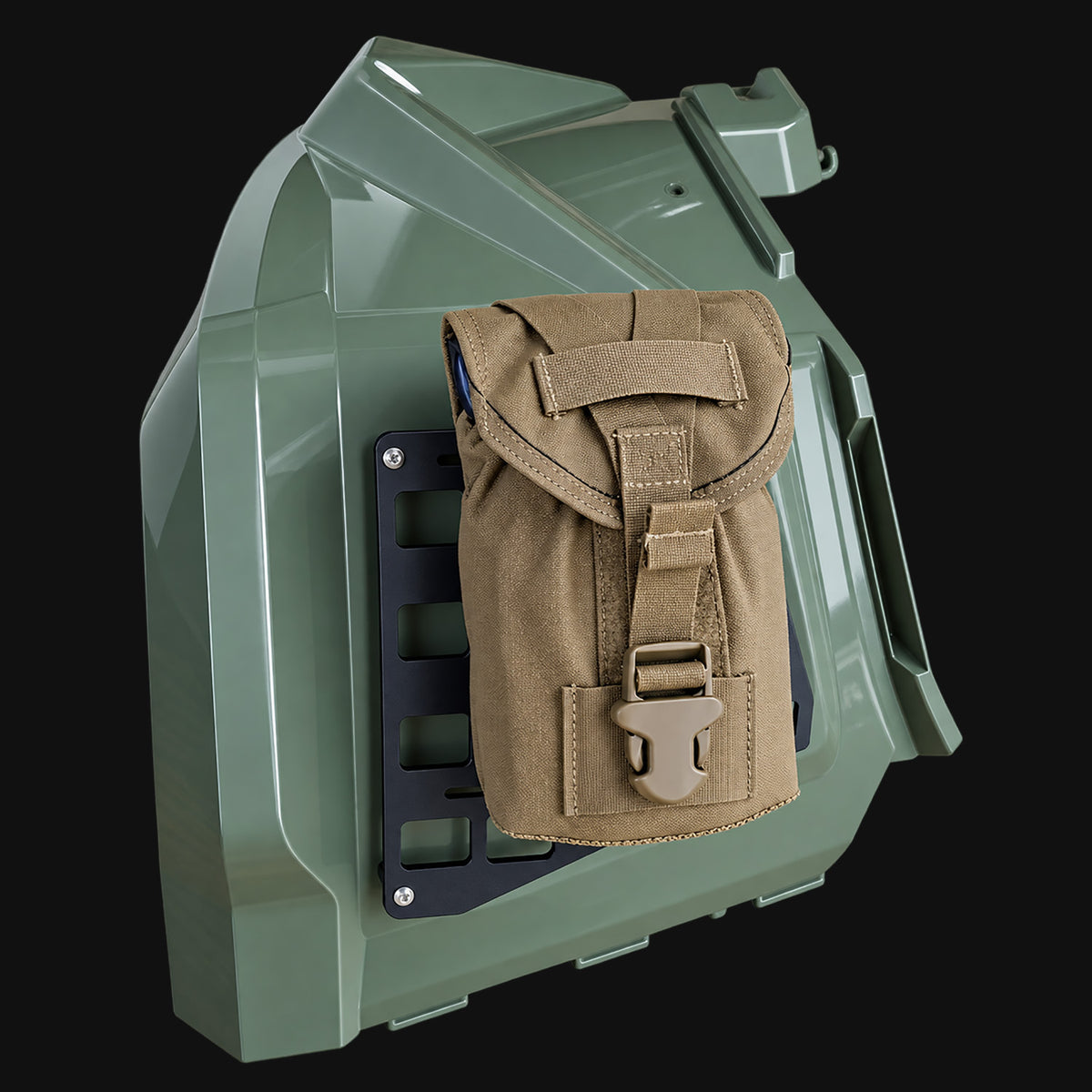 Project Backcountry Modular FenderLink MOLLE Panel on Can-Am Outlander Gen 2 carrying a compact utility pouch.