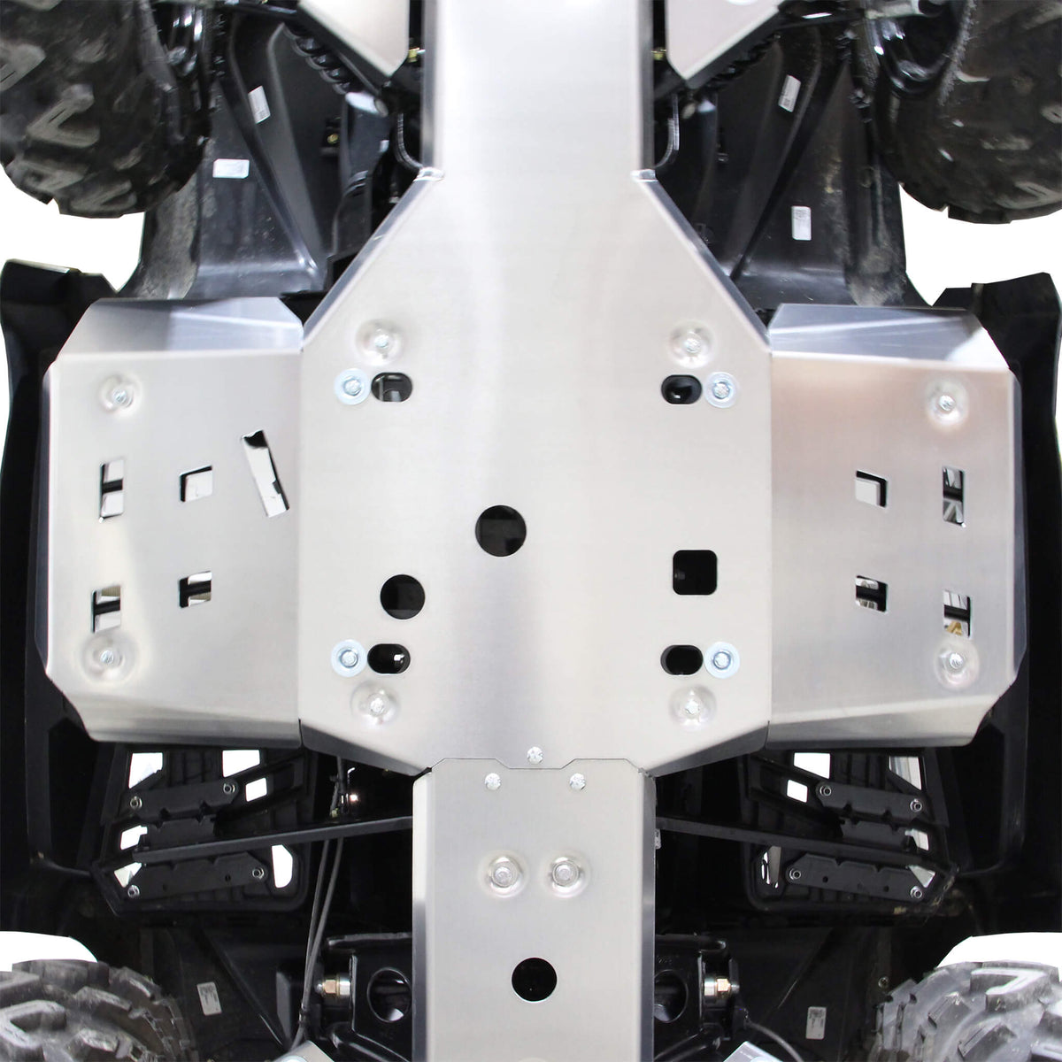 PERFEX aluminum frame and footwell skid plates providing advanced underbody protection for a Can-Am Outlander MAX 6x6 1000R G2 ATV