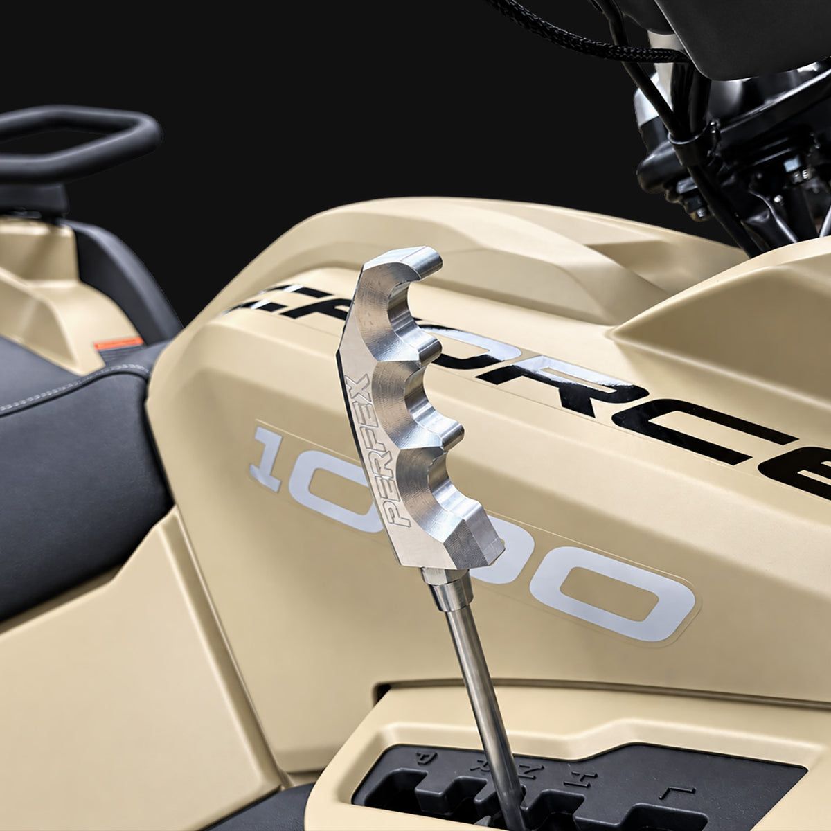 Close-up of PERFEX aluminum ATV shift knob installed on CFMOTO CForce 1000.