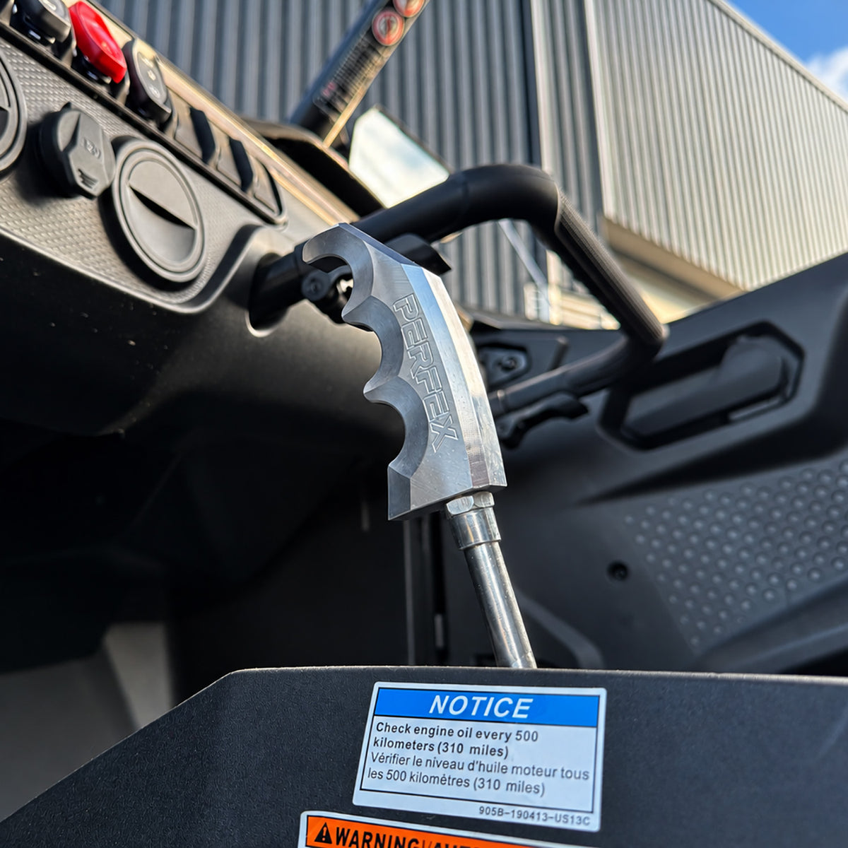 PERFEX billet aluminum shift knob installed on CFMOTO ZForce 950 Sport UTV.