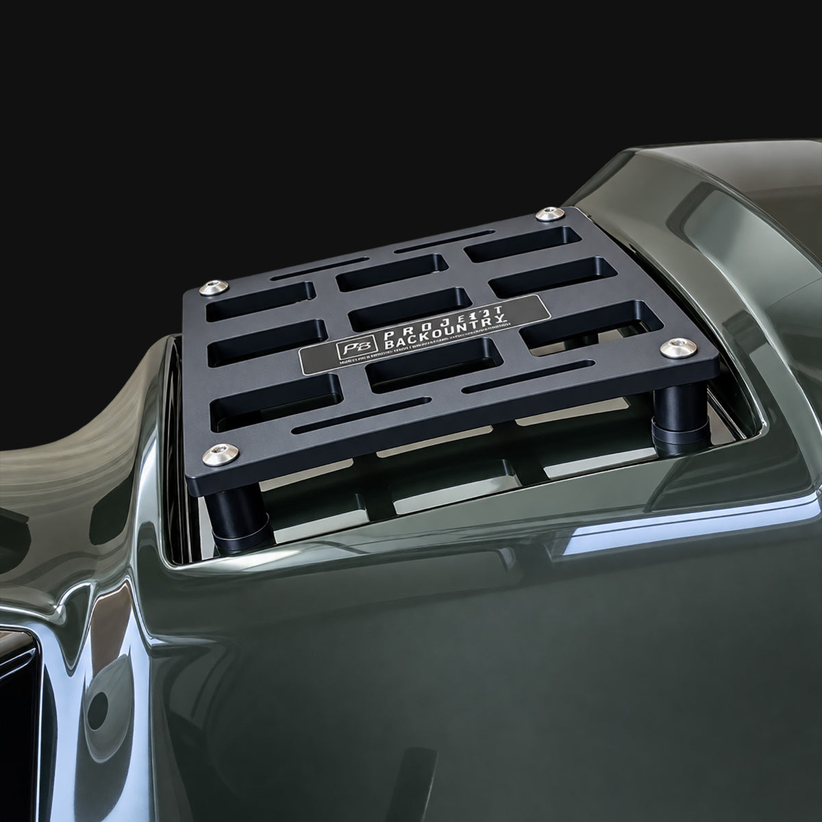 Close-up of Project Backcountry Modular FenderLink MOLLE Panel mounted on Honda FourTrax Rancher 420 left front fender.