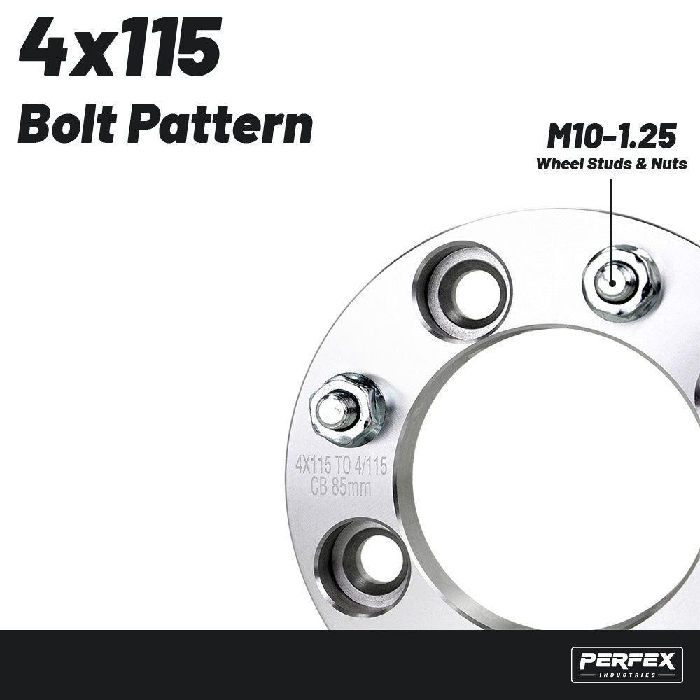 PERFEX 4x115 aluminum ATV and UTV wheel spacers with M10-1.25 thread pitch, compatible with Arctic Cat ATVs and UTVs, precision machined for proper fitment and reliable off-road performance.