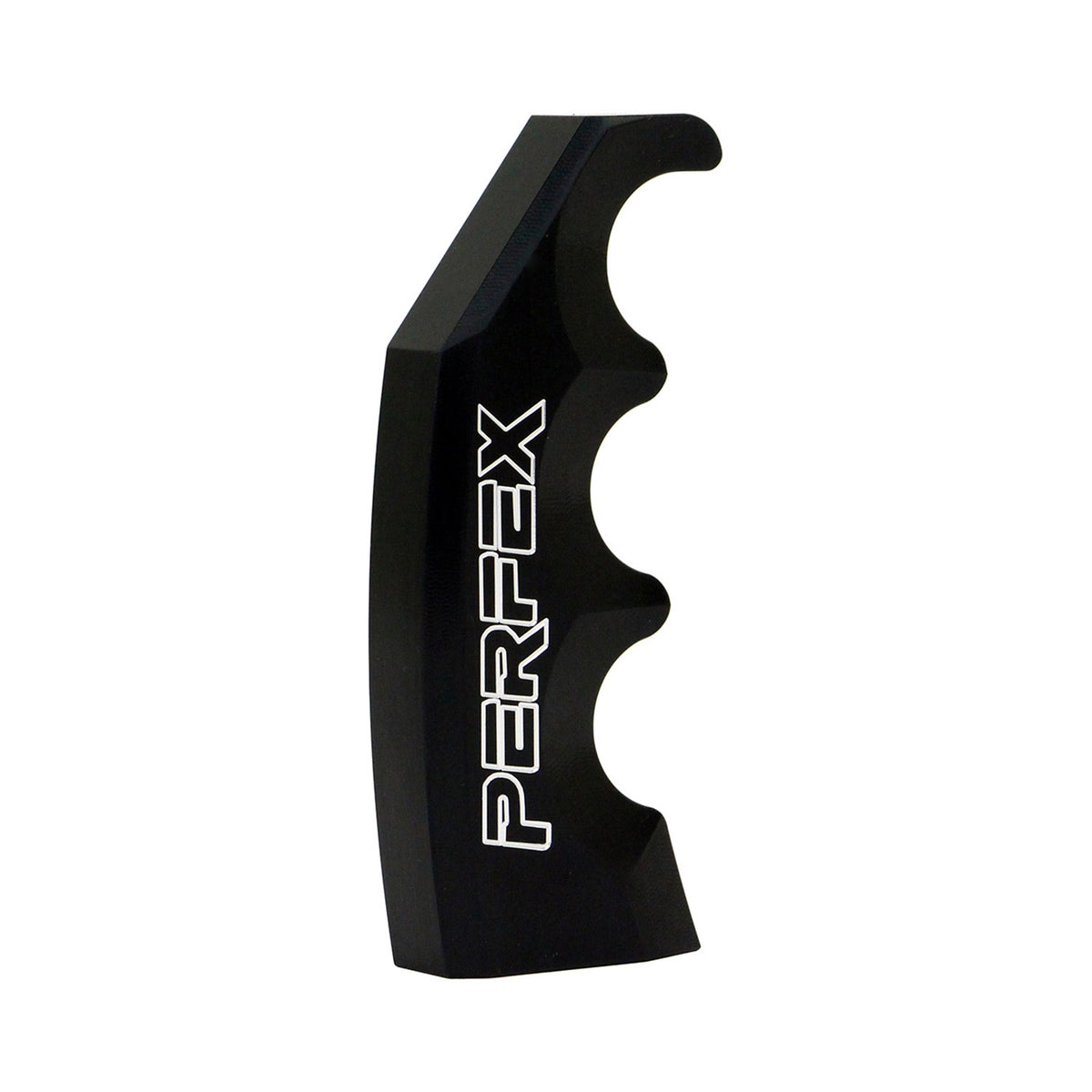 PERFEX custom black billet aluminum shift knob with ergonomic grip.