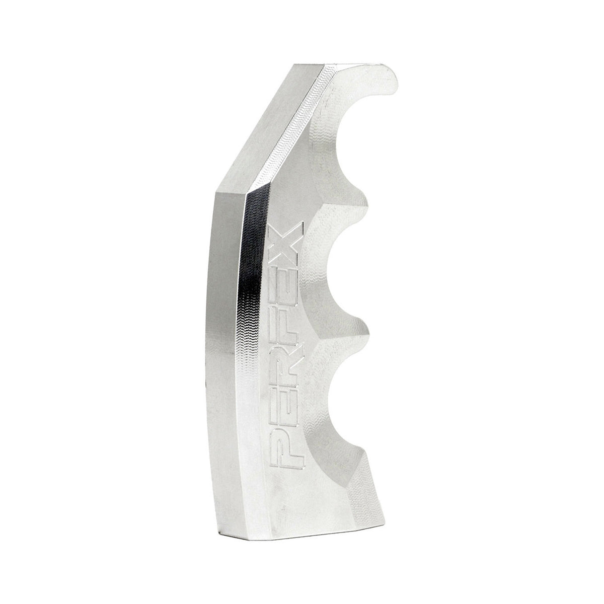 PERFEX custom silver billet aluminum shift knob with ergonomic grip.