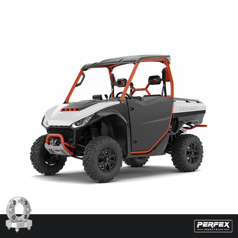 PERFEX™ aluminum wheel spacers for Segway Fugleman UT6 and UT10 UTVs. High-quality 6061-T6 aluminum with 4x110 bolt pattern, M12-1.25 studs and customizable thickness options.