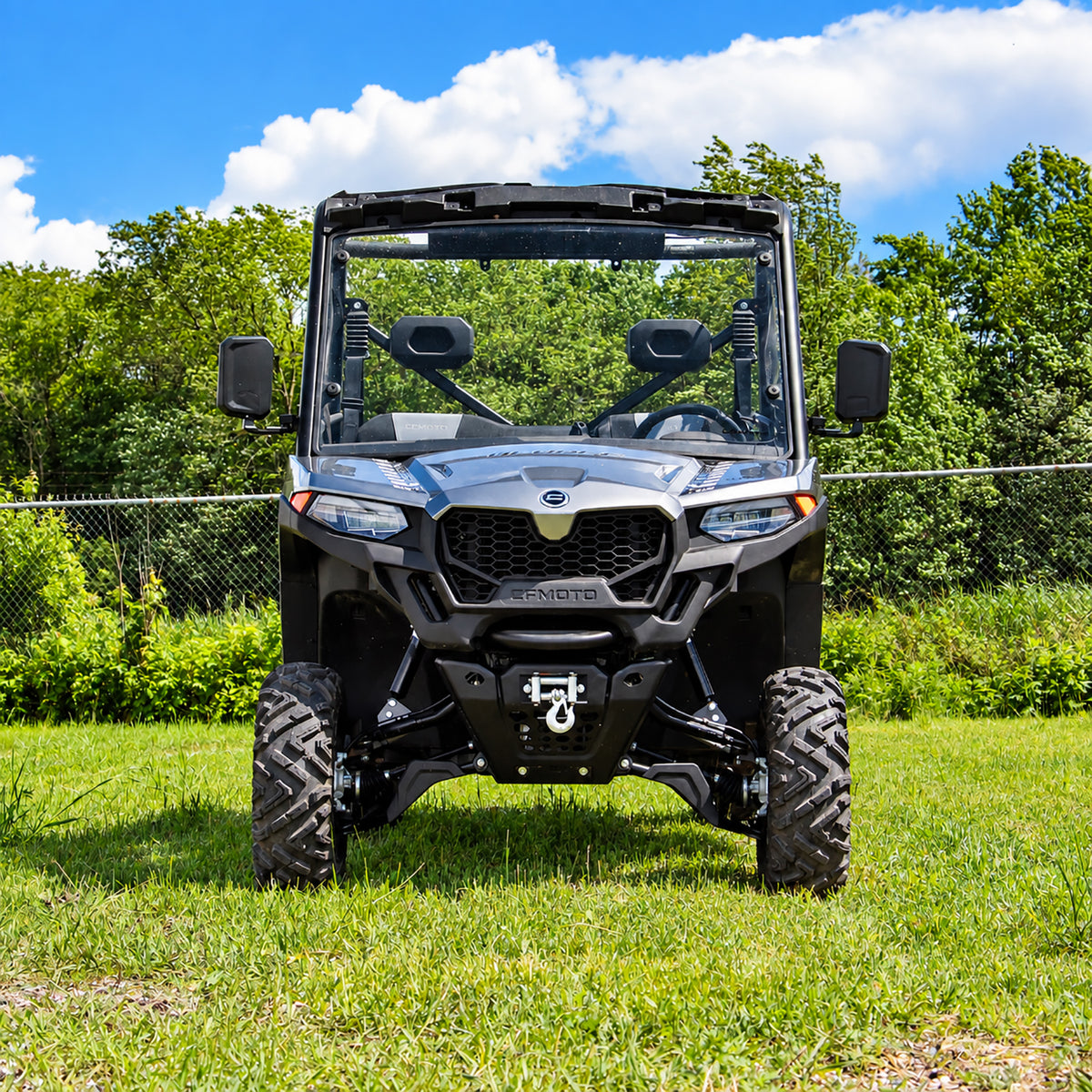 CFMOTO UForce 600 with PERFEX 2-inch lift kit installed, shown from the front.