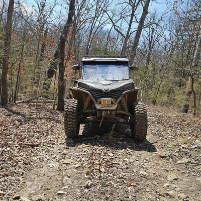 Front view of lifted CFMOTO ZForce 950 Sport with PERFEX UTV Lift Kit.
