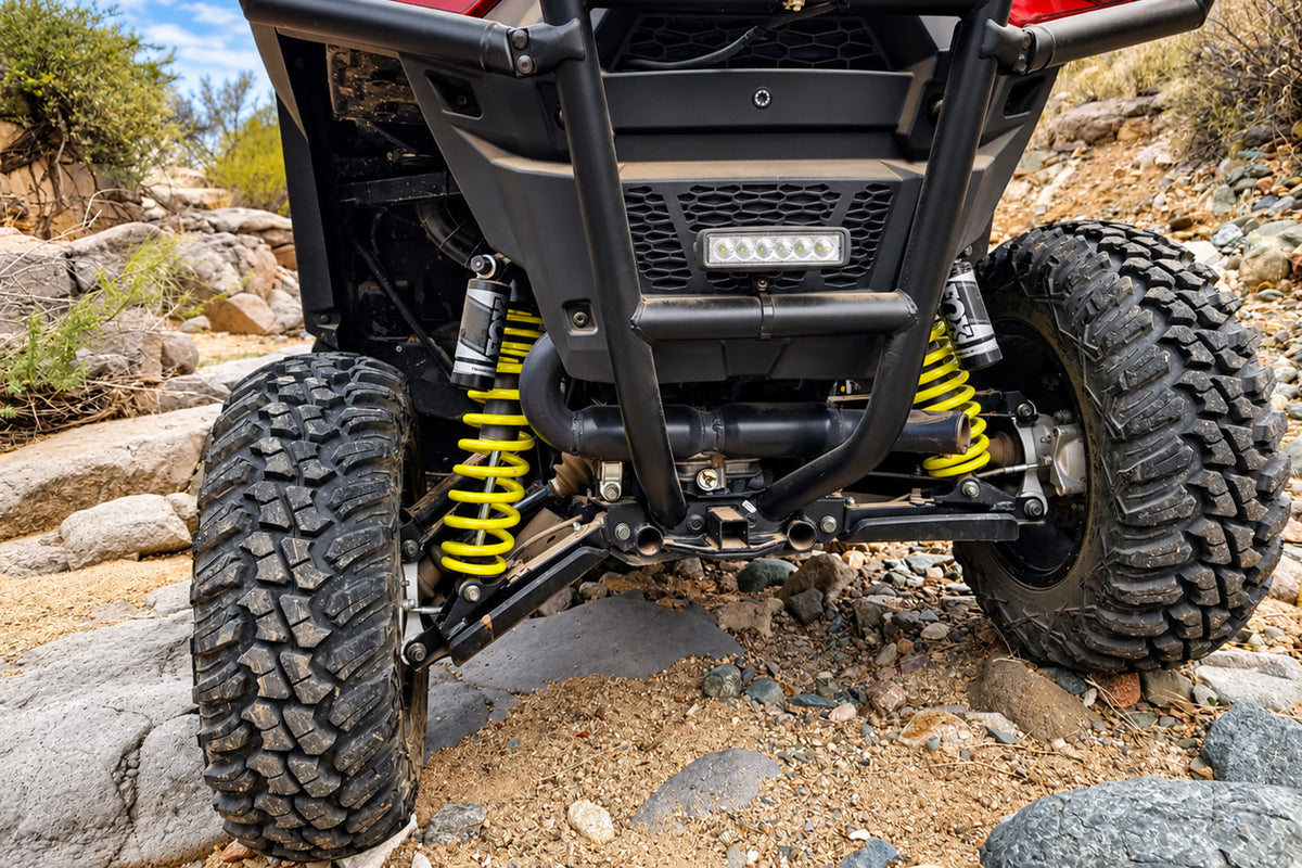 Polaris RZR Trail Ultimate rear suspension with PERFEX 2-inch lift kit installed.