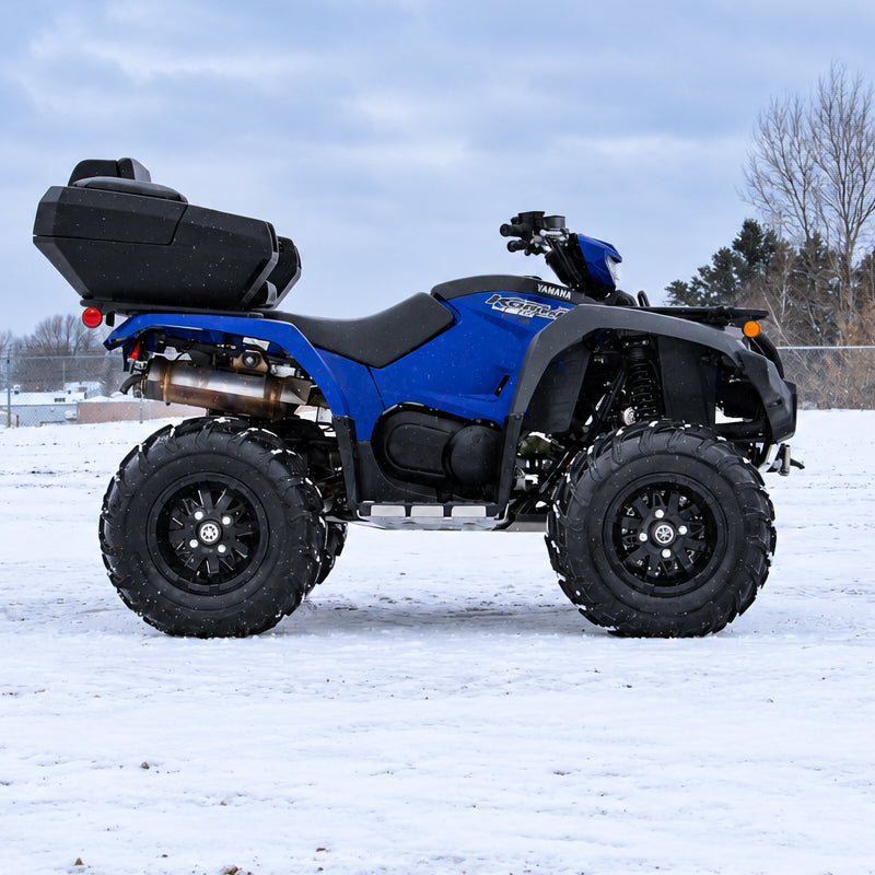 Side profile of a Yamaha Kodiak 450 with a 2-inch ATV lift kit installed, highlighting the lifted suspension and increased ride height.