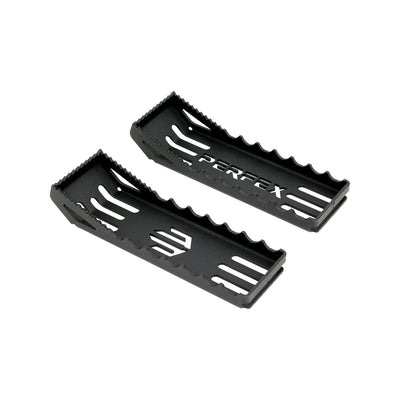Yamaha Kodiak 450 (2018+) oversized ATV foot pegs by PERFEX, designed for better control and comfort, presented on white background.