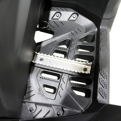 Detailed view of PERFEX left aluminum foot peg on a Can-Am Outlander G3 850 XT-P ATV, engineered for maximum traction and style.
