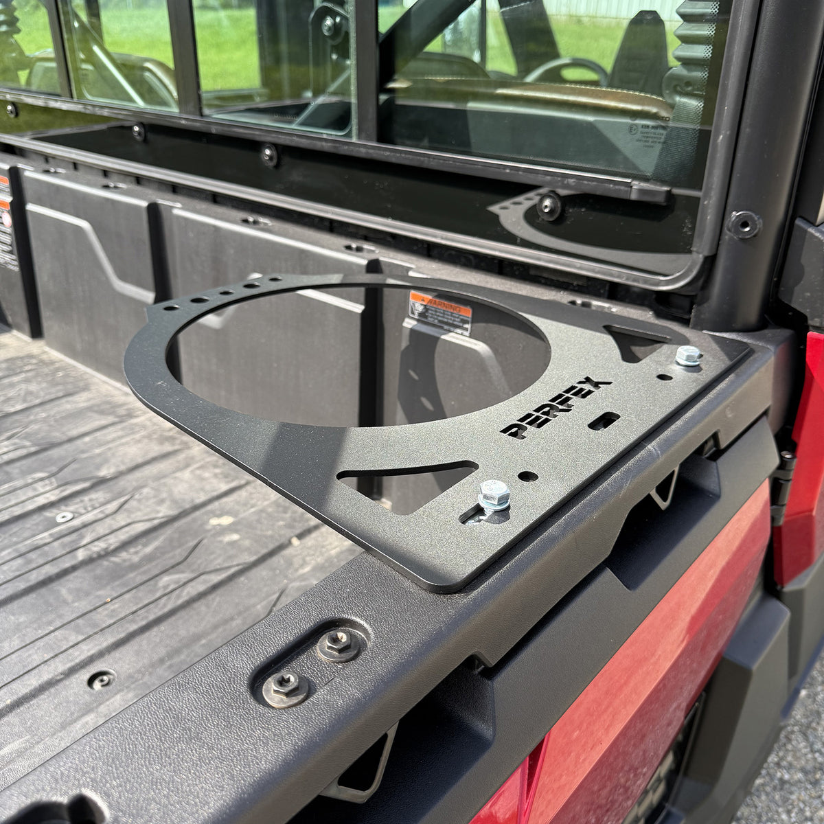 Mounted 5-gallon bucket holder on UForce U10 XL PRO Highland – PERFEX™ accessory with quick-attach anchors and secure fit