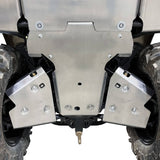 White background image of a Can-Am Outlander PRO, focusing on the PERFEX Industries rear A-arm guards protecting the suspension components of the ATV. Ideal for off-road adventures.