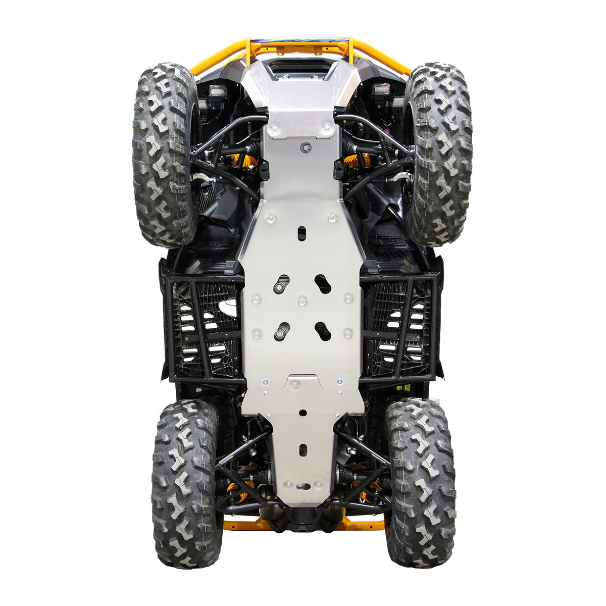 2025+ Can-Am Outlander G3 850/1000R with PERFEX™ 3/16" Aluminum Full Frame Skid Plate Kit. Heavy-duty ATV chassis protection for extreme off-road riding.