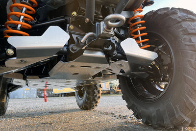 2025+ Can-Am Outlander Gen3 850/1000R XT, with PERFEX™ 3/16'' Aluminum Rear A-Arm Guards, Full Frame Skid Plate, and Footwell Skid Plates. Heavy-duty ATV protection for suspension, underbody, and footwell against rough terrain and off-road impacts.