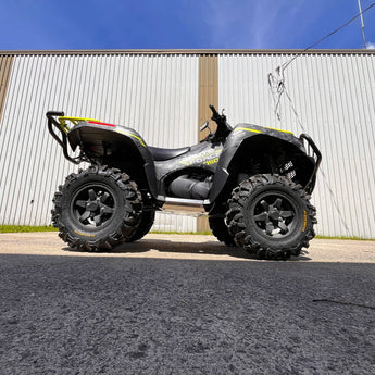 PERFEX Industries 3/16" aluminum skid plate and 2-inch lift kit on a 2023 Kawasaki Brute Force 750, offering unparalleled ATV protection and off-road capability.