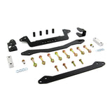 Black powder-coated lift brackets and installation hardware from PERFEX Industries 2-inch lift kit, designed for Kawasaki Brute Force 650/750 4x4i models from 2005 to 2023, perfect for ATV off-road adventures, displayed on a white background.