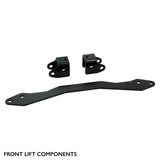 Close-up view of PERFEX Industries front lift brackets, black powder-coated and designed for solid installation on Kawasaki Brute Force 650/750 4x4i ATVs, perfect for off-road use, made in Canada.