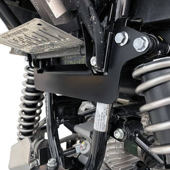 PERFEX Industries 2-inch rear lift brackets installed on a 2023 Kawasaki Brute Force 750, demonstrating increased ATV ground clearance and off-road performance, engineered for strength and reliability.