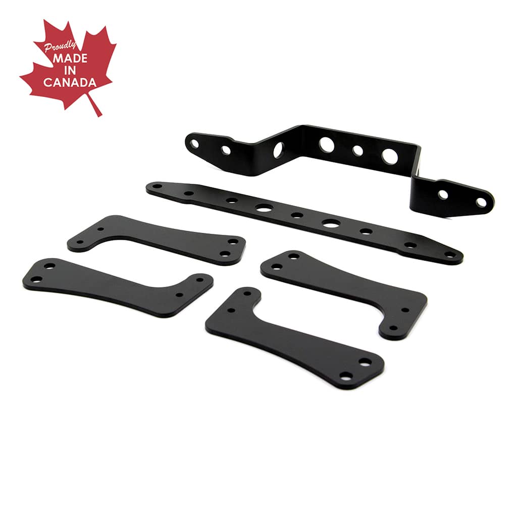 Robust lift-kit set for Suzuki ATV, shown from the front, emphasizing the durability and high-quality components, including the Canadian-made bracket, for an optimal off-road experience.