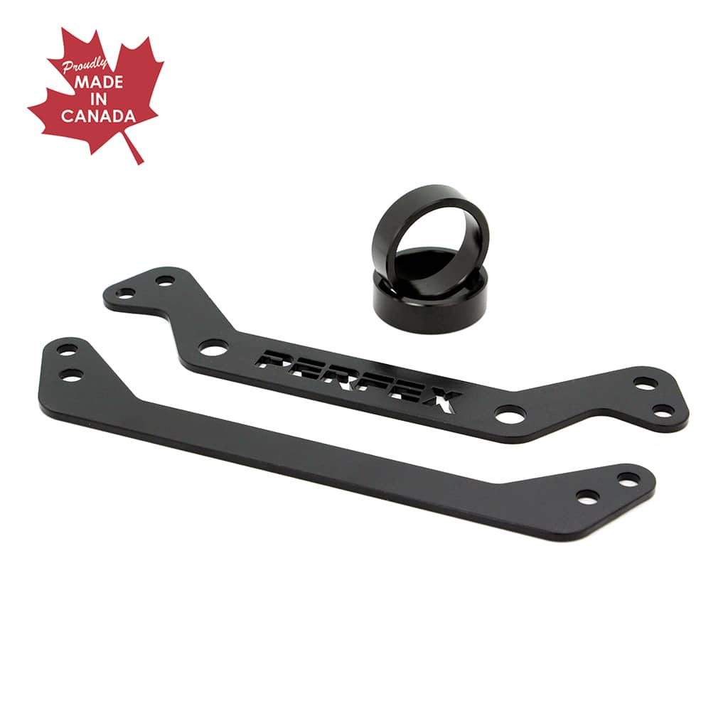 Robust lift-kit set for Yamaha ATV, shown from the front, emphasizing the durability and high-quality components, including the Canadian-made bracket, for an optimal off-road experience.