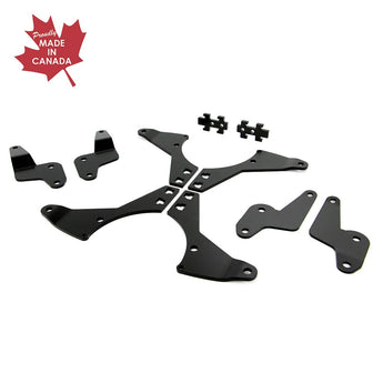 Robust lift-kit set for Can-Am Maverick 1000 SxS, shown from the front, emphasizing the durability and high-quality components, including the Canadian-made bracket, for an optimal off-road experience, brought to you by PERFEX.