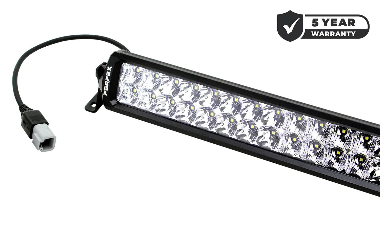 Side view of PERFEX dual row LED light bar for ATV and UTV, designed for high-intensity off-road lighting and rugged durability.