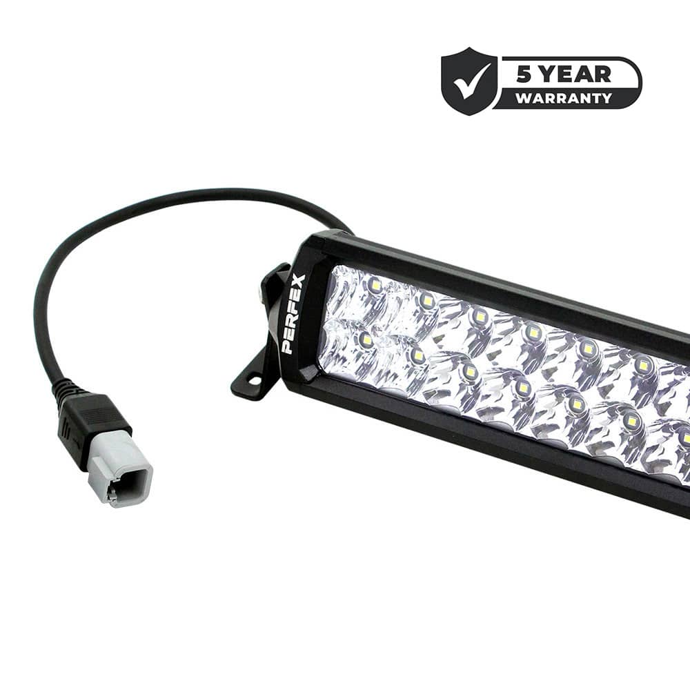 Side view of PERFEX dual row LED light bar for ATV and UTV, designed for high-intensity off-road lighting and rugged durability.