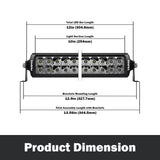 Detailed dimensions of the PERFEX 10-inch dual row LED light bar, designed for ATV, UTV, side-by-side, off-road, and 4x4 vehicles. Displays precise measurements for accurate installation and fit.