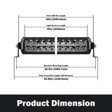 Detailed dimensions of the PERFEX 40-inch dual row LED light bar, designed for ATV, UTV, side-by-side, off-road, and 4x4 vehicles. Shows precise measurements for accurate installation and fit.