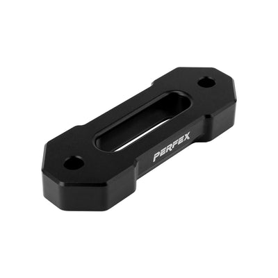 Rear close-up of the PERFEX ATV hawse fairlead showcasing its CNC-machined aluminum construction, precision-finished edges, and black anodized coating.