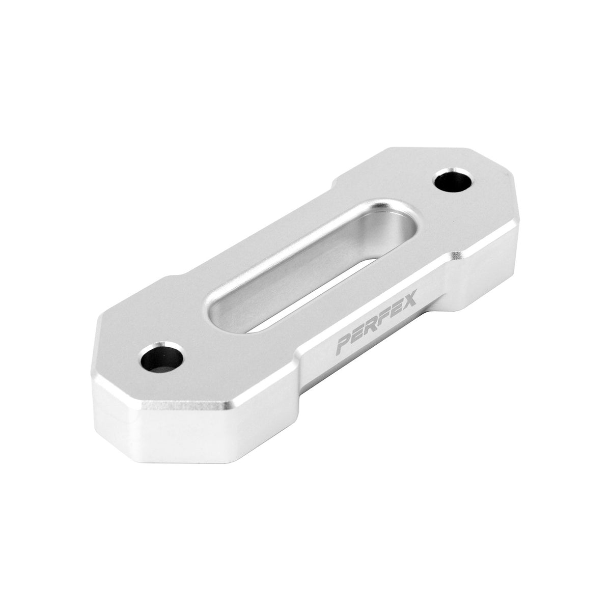 Rear close-up of the PERFEX ATV hawse fairlead showcasing its CNC-machined aluminum construction, precision-finished edges, and silver anodized coating.