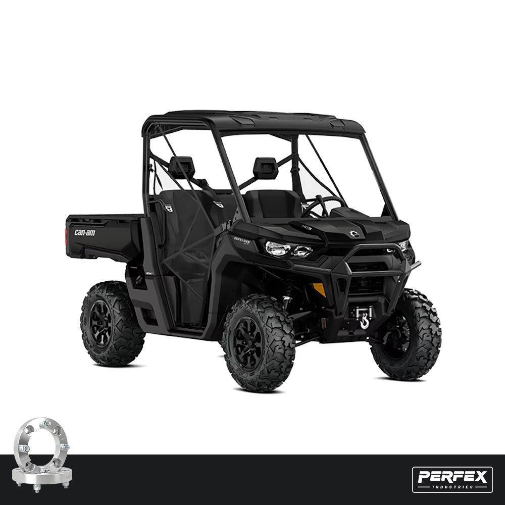 PERFEX Can-Am Defender HD5, HD7, HD8, HD9, and HD10 UTVs with 4x136 aluminum wheel spacers installed, improving stance and off-road stability.