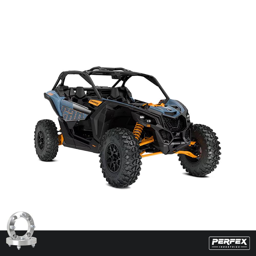PERFEX Can-Am Maverick X3 UTV with 4x136 aluminum wheel spacers installed, improving stance and off-road stability.