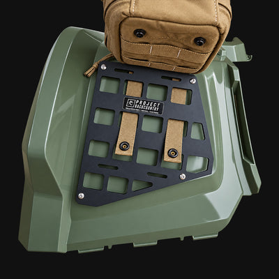 Project Backcountry Modular FenderLink on Can-Am Outlander Gen 2 with MOLLE mounting straps and ATV accessory pouch.