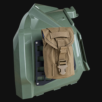 Project Backcountry Modular FenderLink MOLLE Panel on Can-Am Outlander Gen 2 carrying a compact utility pouch.