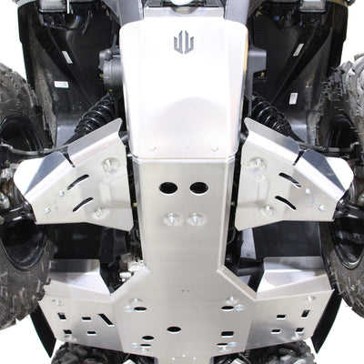 PERFEX aluminum front bash plate and A-arm guards protecting the front suspension of a Can-Am Outlander MAX 6x6 450 G2L ATV