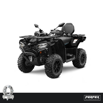 PERFEX aluminum wheel spacers for CFMoto CForce 400, 400 Touring and 500 ATVs. High-quality 6061-T6 aluminum with 4x110 bolt pattern, M10-1.25 studs and customizable thickness options.