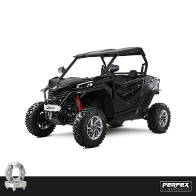 PERFEX™ aluminum wheel spacers for CFMoto ZForce 800 and 950 UTVs (Gen2). High-quality 6061-T6 aluminum with 4x110 bolt pattern, M12-1.25 studs and customizable thickness options.